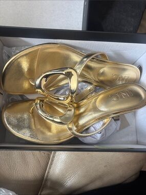 INC International Concepts Gold Metallic Slide Sandals